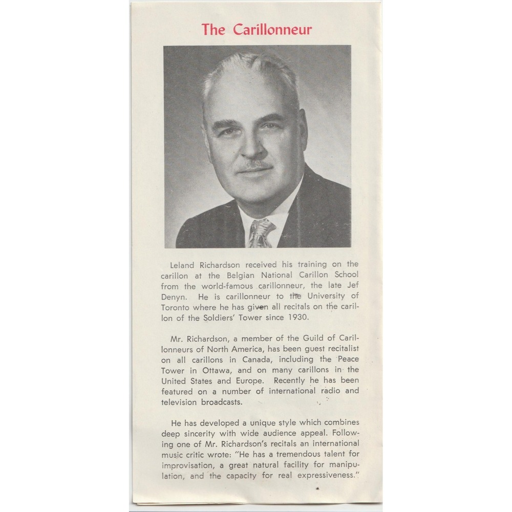 Vintage 1964 Niagara Falls Rainbow Tower Carillon Rainbow Bridge Recital Program - Picture 2 of 3